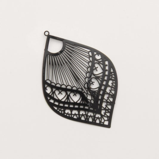 Grand pendentif feuille filigrane noire pour créoles – To Do Bijoux